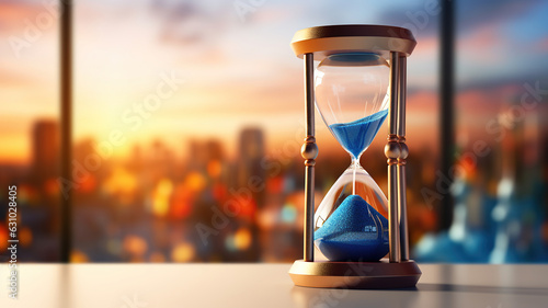 Hourglass with a blurred background of people working in the office