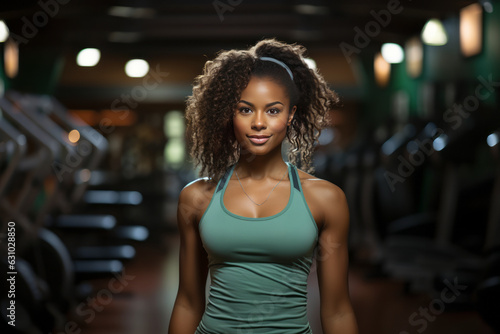 Personal trainer in gym, portrait of African- American woman from healthy lifestyle and fitness motivation of strong