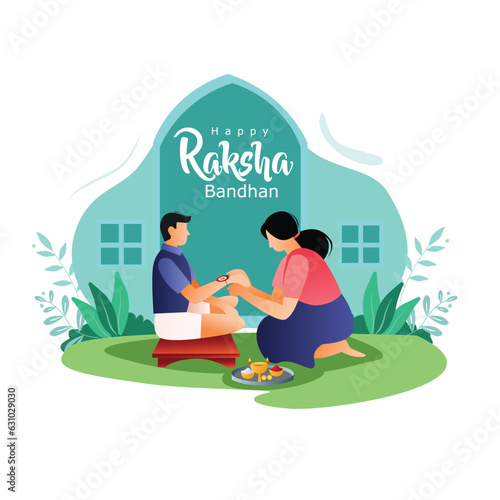 Indian brother and sister festival happy Raksha Bandhan concept. Rakhi celebration in india festive vector illustration