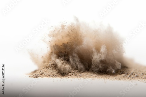 Common house hold dust, high magnification macro, isolated on white. Shallow depth of field, Generative AI photo