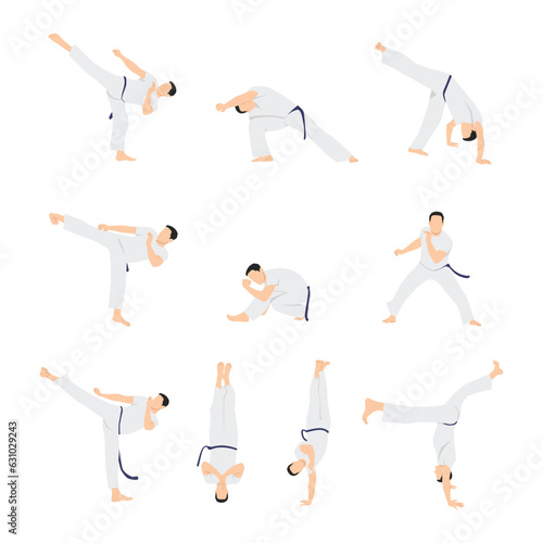 Isolated silhouettes capoeira fighting. Vector set for design. Flat vector illustration isolated on white background