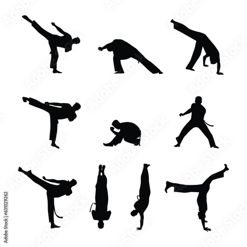 Isolated silhouettes capoeira fighting. Vector set for design. Flat vector illustration isolated on white background