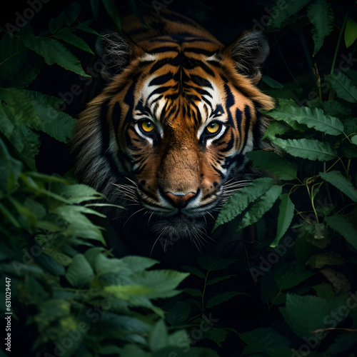A tiger behind the bushes, ready to attack © Trendy Graphics