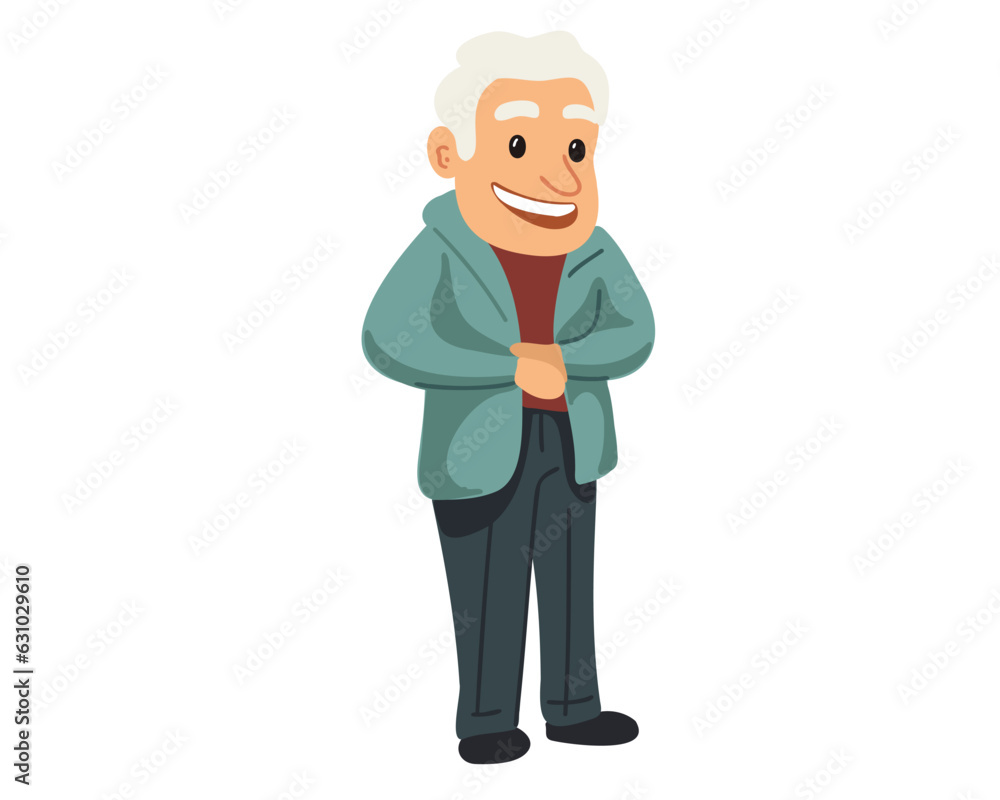 Happy elderly man on white background, vector illustration