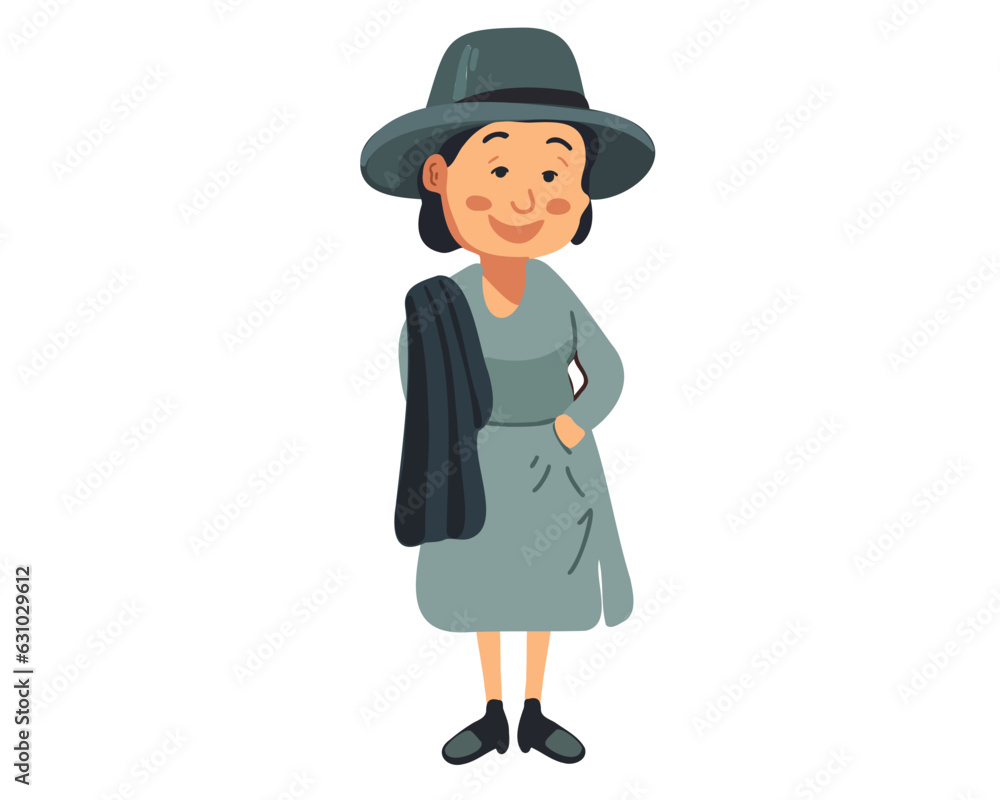 Elegant happy woman in hat isolated on white background, vector illustration Elegant happy woman in hat isolated on white background, vector illustration