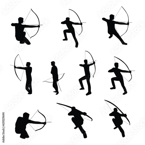Man set character archery sport, sport collection, art.illustration. Flat vector illustration isolated on white background