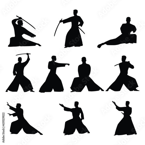 Man athlete aikido set character. Flat vector illustration isolated on white background
