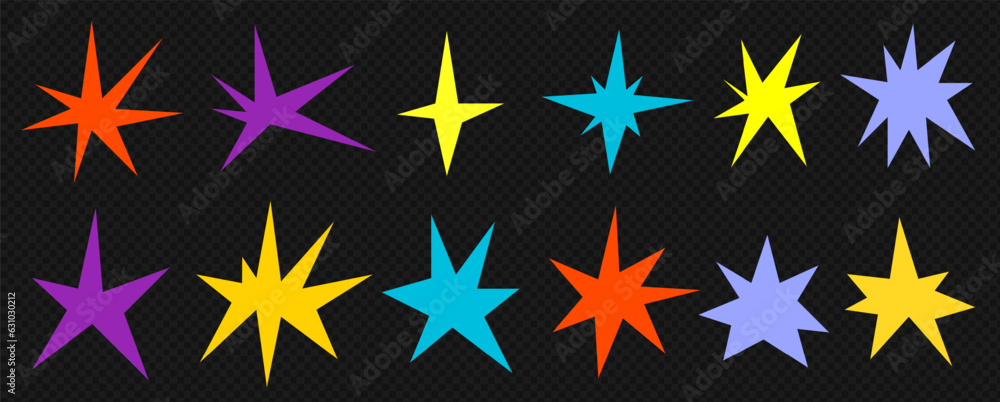 Fototapeta premium A set of trendy irregular stars. Simple hand drawn shapes with textures. Vector illustration elements