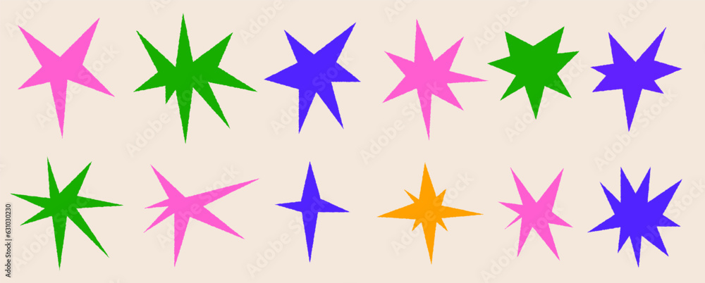 A set of trendy irregular stars. Simple hand drawn shapes with textures. Vector illustration elements A set of trendy irregular stars. Simple hand drawn shapes with textures. Vector illustration elements