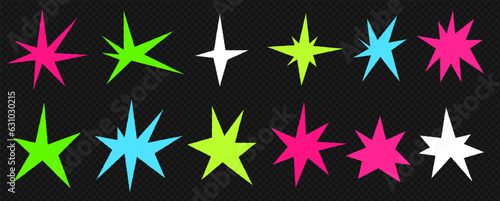 A set of trendy irregular stars. Simple hand drawn shapes with textures. Vector illustration elements