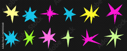 A set of trendy irregular stars. Simple hand drawn shapes with textures. Vector illustration elements