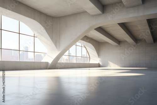Abstract modern architecture with empty concrete floor. AI generated