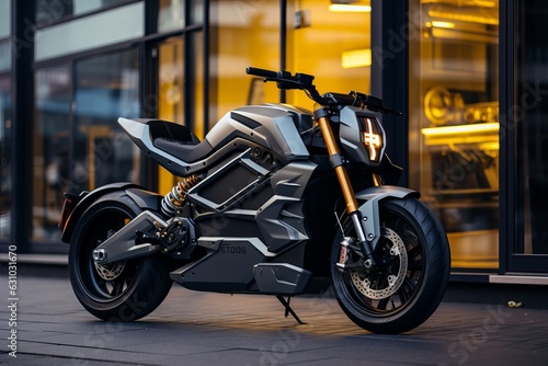 Sleek And Modern Electric Motorcycle, Generative AI