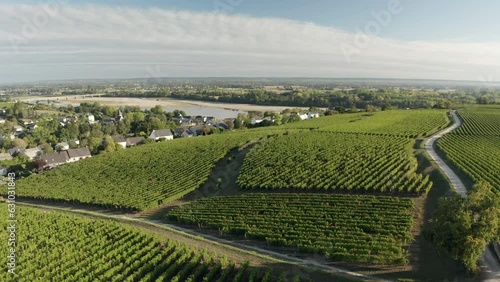 Aerial drone point of view of the 18th century windmill Moulin de la Tranchee near to Montsoreau in the UNESCO World Heritage Site Loire Valley, France.