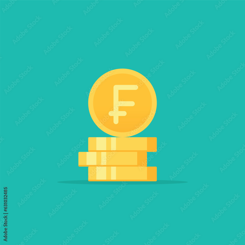 Franc golden coins stack flat style vector illustration Franc golden coins stack flat style vector illustration