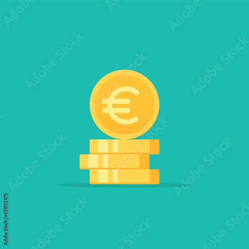 Euro golden coins stack flat style vector illustration