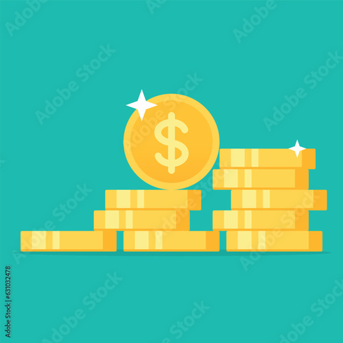 Dollar golden coins stack flat style vector illustration