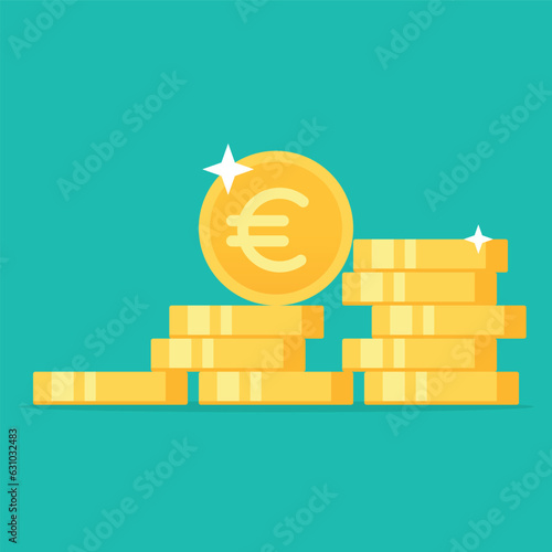 Euro golden coins stack flat style vector illustration