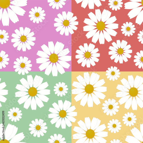 white chamomile seamless pattern vector four tone color background. stock illustration chamomile white flower