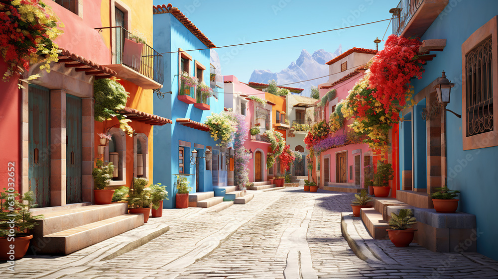 Obraz premium The lively streets of Santa Fe, Peru, filled with colors