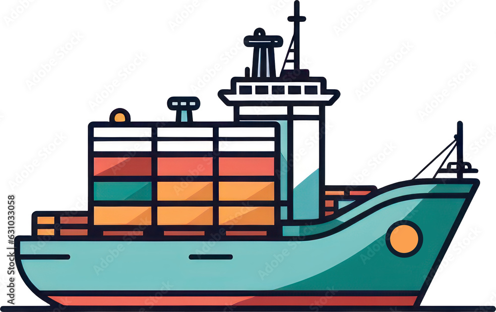 Obraz premium Flat design icon of a cargo ship with a transparent background. Generative AI.