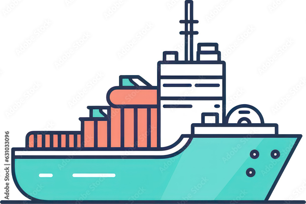 Flat design icon of a cargo ship with a transparent background. Generative AI. Flat design icon of a cargo ship with a transparent background. Generative AI.