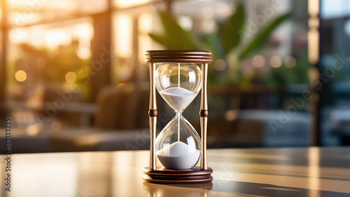 Hourglass with a blurred background of people working in the office