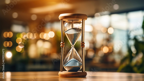 Hourglass set against a blurry office background where people are working