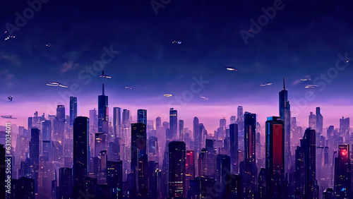 Cyberpunk dystopian graphics in neon colors