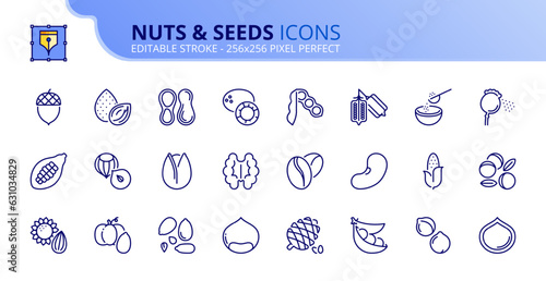 Simple set of outline icons about nuts and seeds