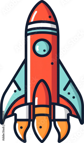 Vibrant and colorful rocket illustration with transparency, perfect for adding a playful and dynamic element to your designs. Generative AI.