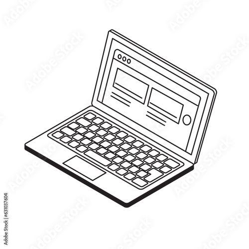 アイソメトリック構図のノートパソコンのイラスト
