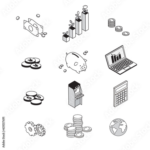 アイソメトリック構図　資産運用をイメージするイラスト