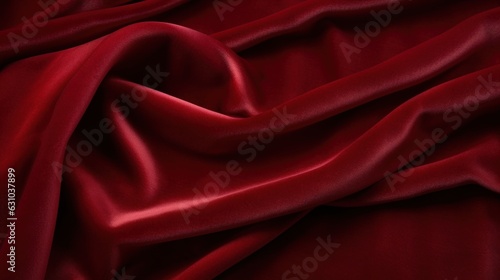 Close up of red velvet fabric, textile texture, background, generative AI