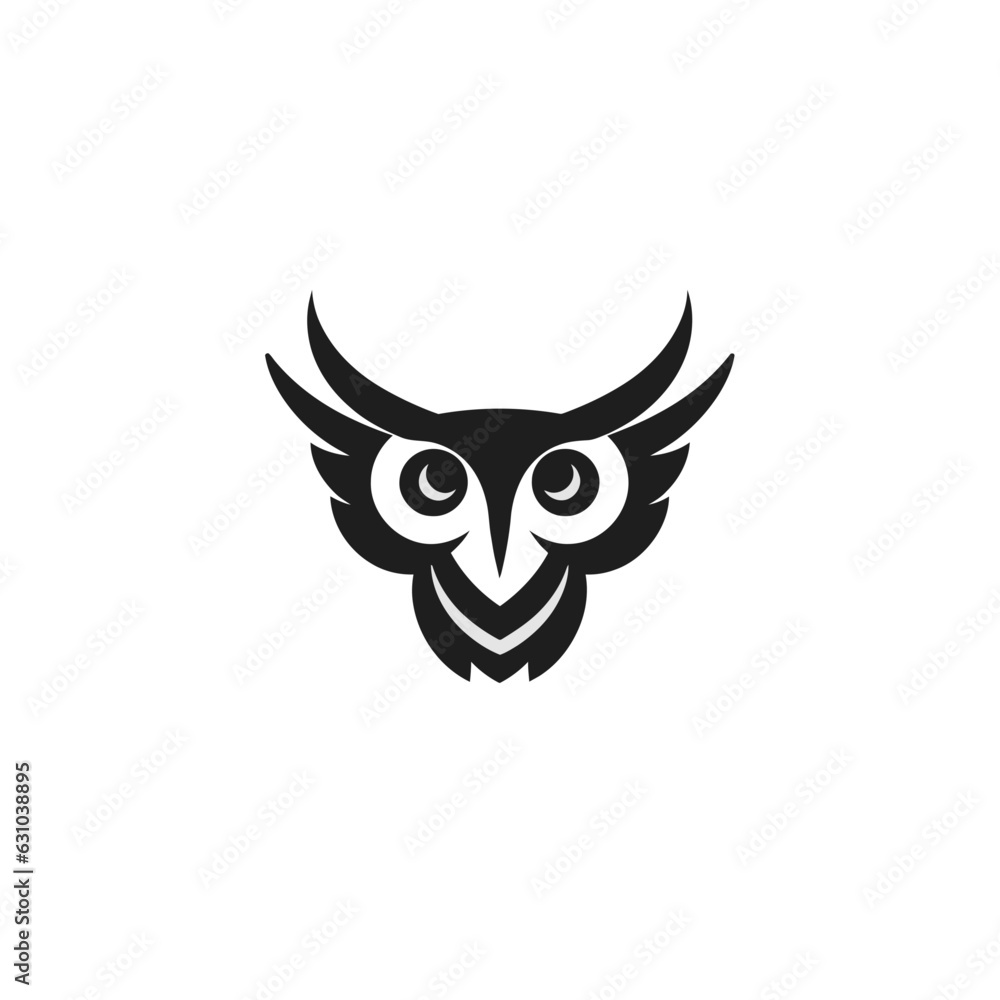 A flat vector simple logo of an Owl