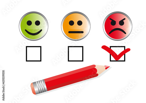 évaluation de l’humeur avec un crayon qui coche la case du visage en colère pour exprimer son mécontentement.