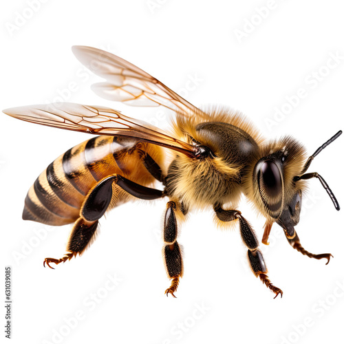 Macro honey bee isolated on transparent background