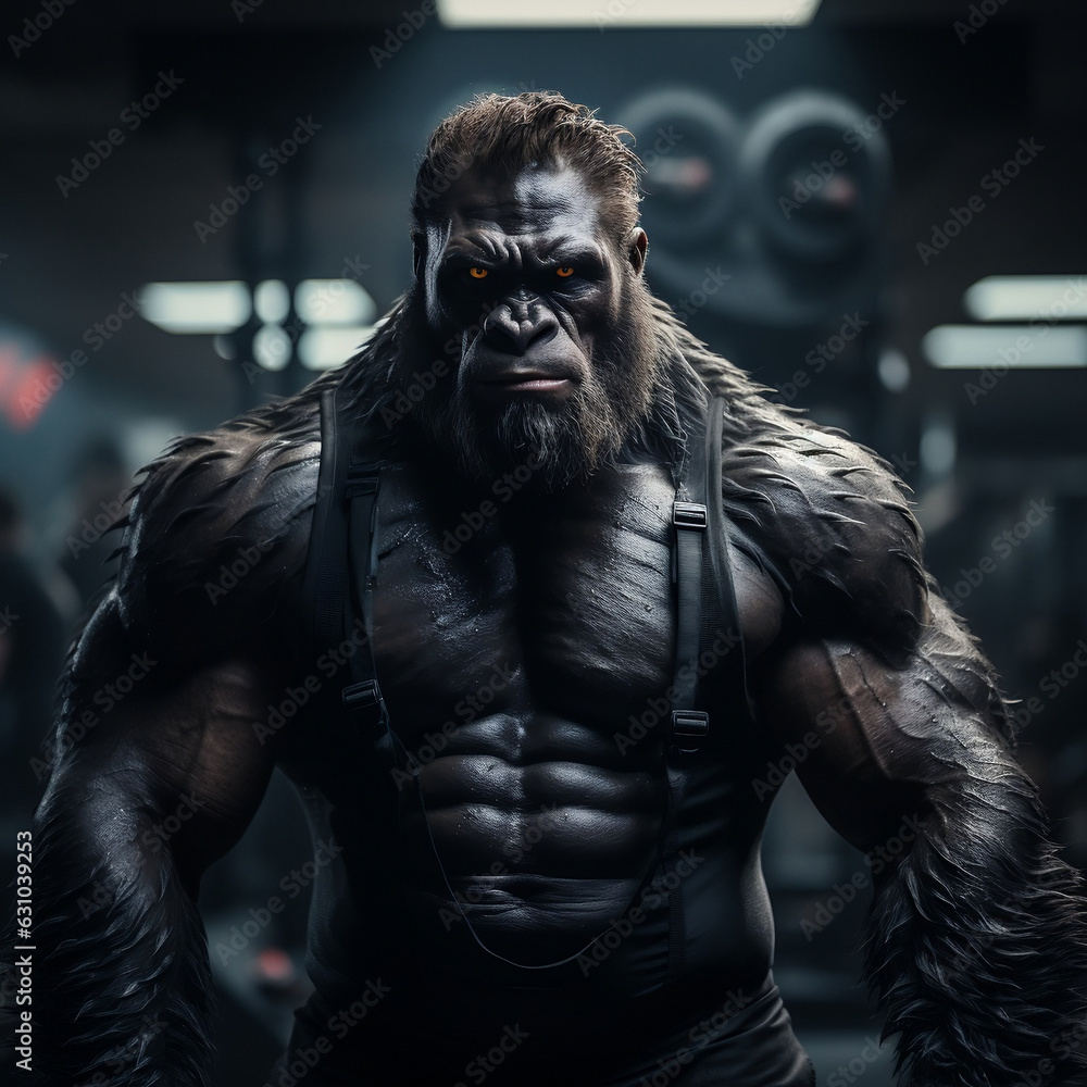 Muscular Gorilla Exudes Power at the Gym
