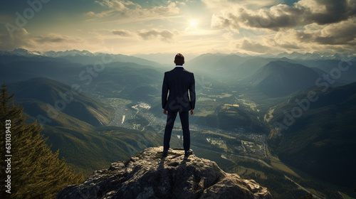 Businessman standing on apex mountain in concept Business management and leadership. © Suriyo