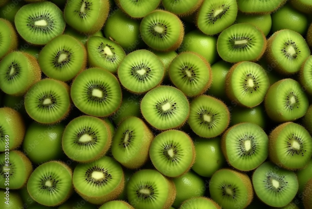top view of neatly arranged kiwi fruit for background. generative ai top view of neatly arranged kiwi fruit for background. generative ai