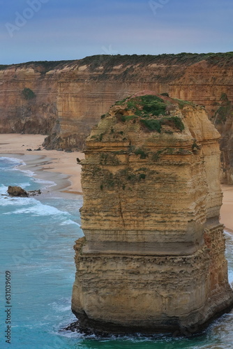 Southeasternmost stack of the Twelve Apostles formation seen from the viewpoint on a cloudy evening. Victoria-Australia-807