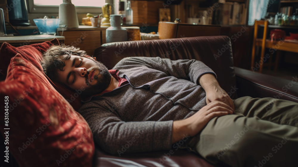 Obraz premium Man falling asleep at tv