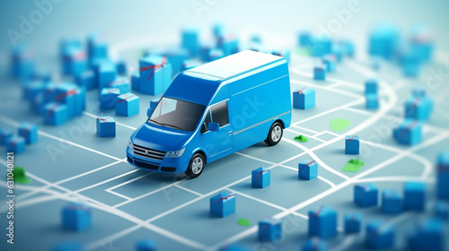 Delivery van on road during delivery, Delivery van with parcel boxes in city, Truck trolley full of cardboard boxes and packages, Business distribution and logistics express service, AI Generated