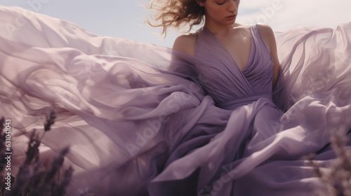 Art of Elegance, Sophisticated Couture Displayed in a Liminal Lavender Space under Dramatic Light, generative ai.	