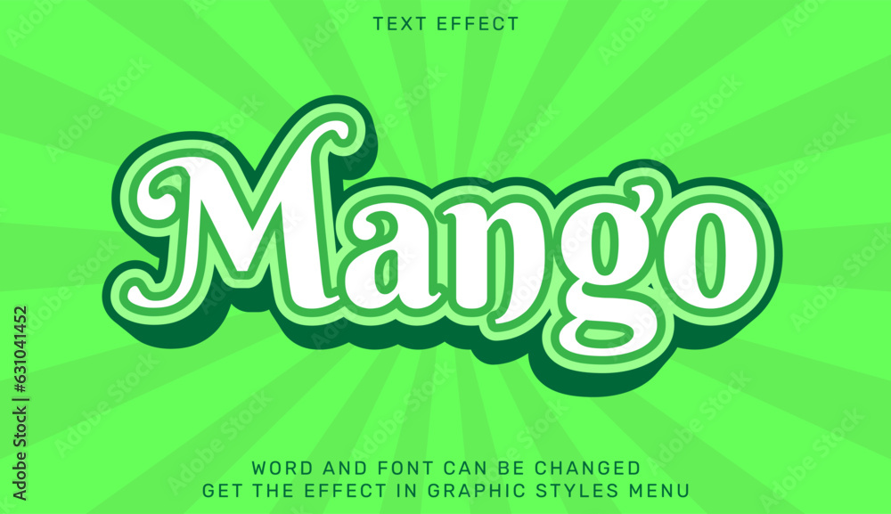 Mango text effect template in 3d design. Text emblem for advertising, branding, business logo Mango text effect template in 3d design. Text emblem for advertising, branding, business logo