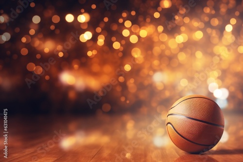 Marketing illustration of a basketball ball on a glitter background.