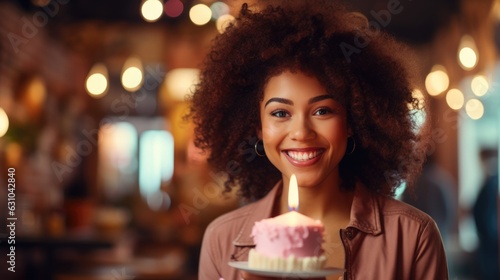 young sweet and cute African girl with birthday cake on her birthday.