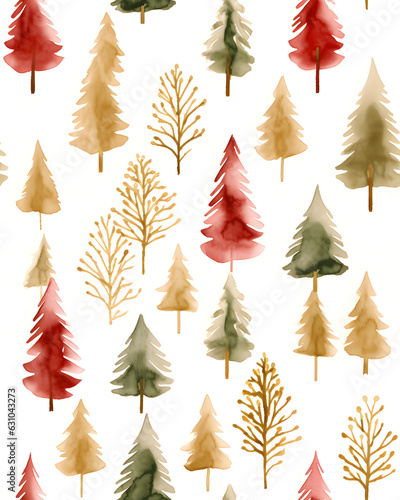 Watercolol seamless pattern with Christmas  tree  photo