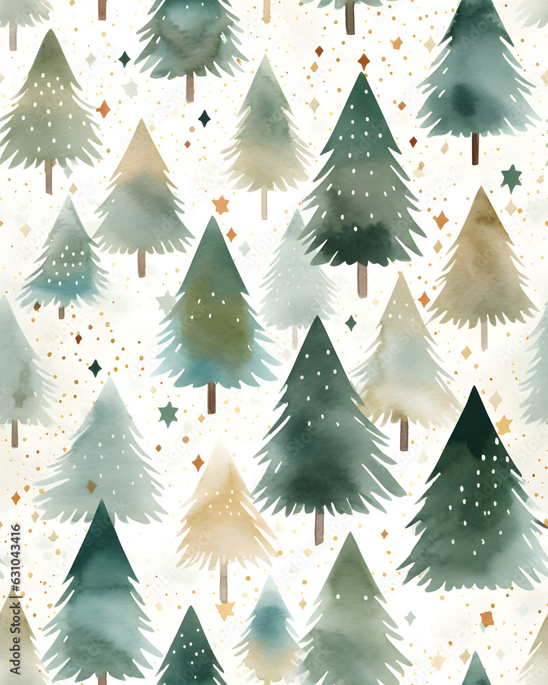 Fototapeta premium Watercolol seamless pattern with Christmas tree 