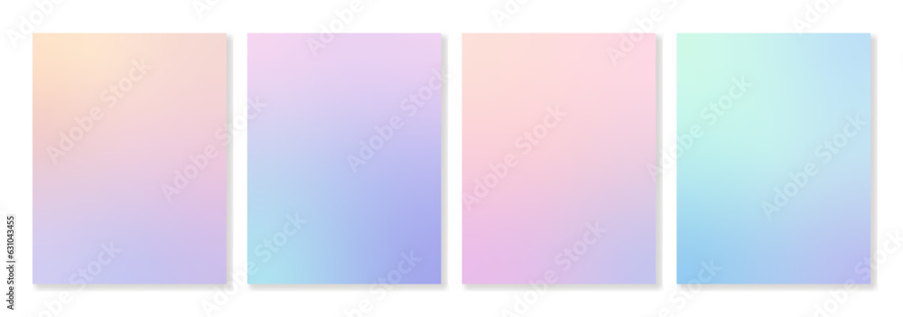 Set of 4 pastel gradient backgrounds with soft transitions. For covers, wallpapers, branding, social media, advertising and other stylish  projects. Vector, can be used for web and print.